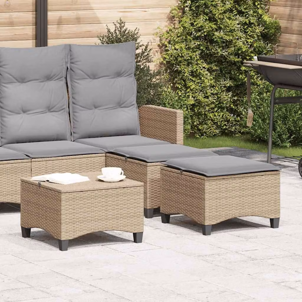 Set di 4 sgabelli da giardino vidaXL in polyrattan beige con cuscini, L/P/H: 55 x 55 x 36 cm