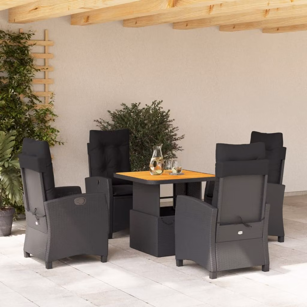 Maison Exclusive - Set da Pranzo da Giardino 5 pz Nero con Cuscini in Polyrattan