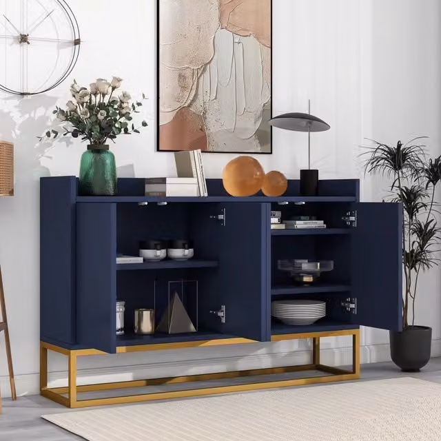 Credenza a quattro ante con ripiani regolabili e apertura a pressione in truciolare blu navy 120 × 30 × 80 cm