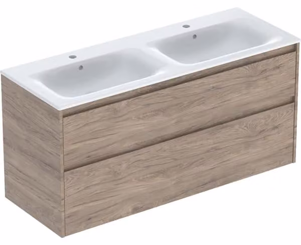 Geberit Renova Plan Ensemble lavabo double meuble bord étroit, avec meuble sous lavabo, 2 tiroirs, 130x62,1x48cm, 504.042.JR.8, 504.042.JR.8
