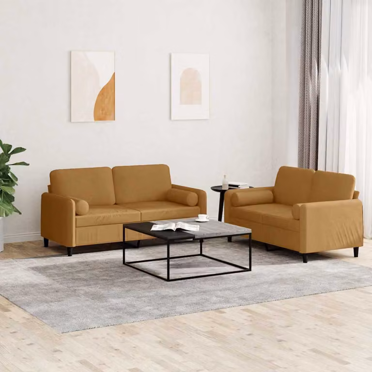 Set di 2 divani vidaXL in velluto marrone con cuscini per soggiorno in stile moderno