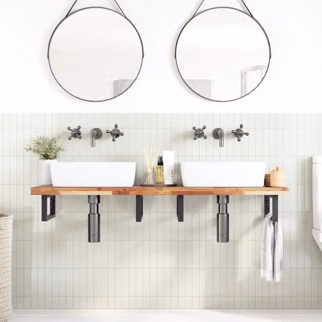 Piano da bagno in legno di acacia con finitura a olio vidaXL, marrone, L: 160 cm, P: 40 cm, H: 4 cm