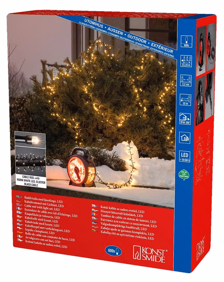 Catena luminosa a LED, 600 diodi a luce bianco caldo, 30 V, 6 W, cavo da 10 metri