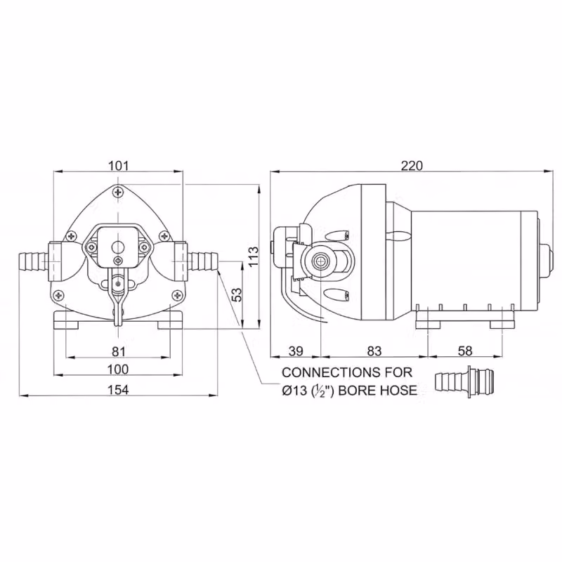 Pompa Flojet MPU 24V S/V 3C SW60 nera con attacco da 1/2" – 2
