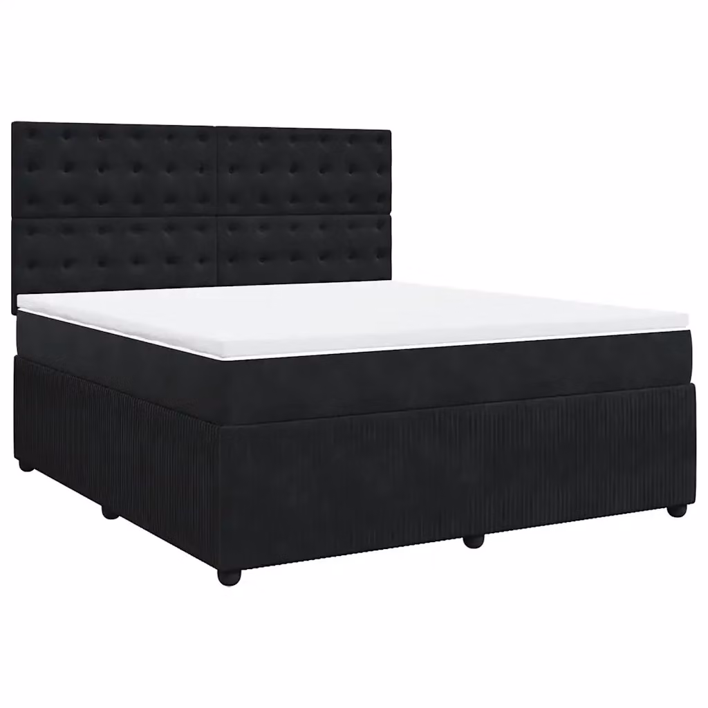 Letto Ibrido vidaXL con Giroletto a Molle e Materasso in Velluto Nero e Bianco L/P: 180 x 200 cm – 2