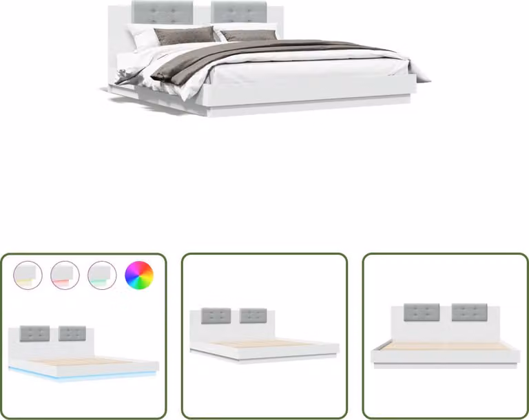 The Living Store Giroletto con testiera e luci LED bianco 180x200 cm