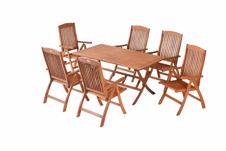 Merxx Set di mobili da giardino Maracaibo 7 pezzi 6 sedie pieghevoli, tavolo pieghevole 160 x 90 cm - Eucalipto