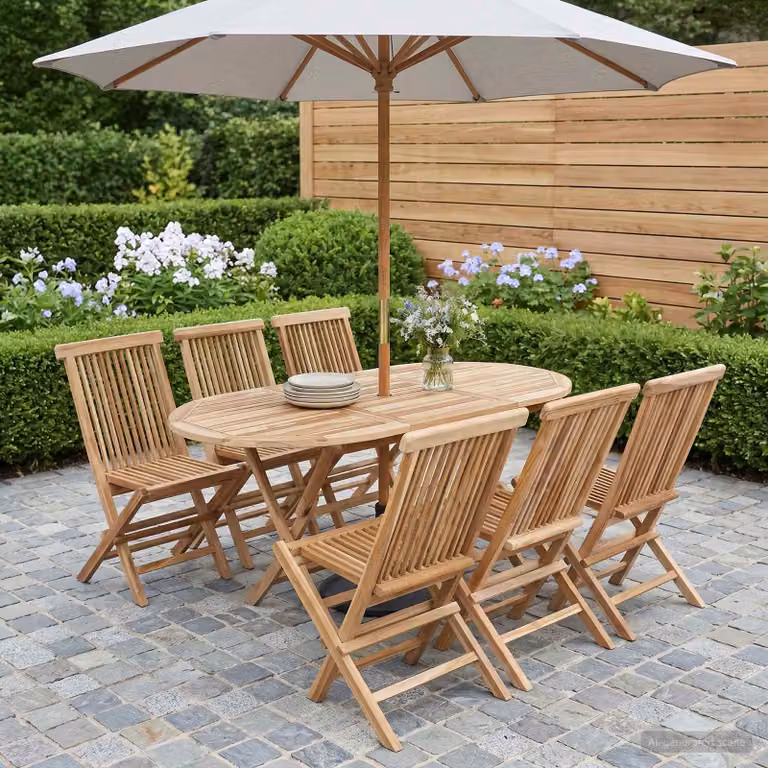 Set di mobili da giardino vidaXL in legno di teak solido marrone, 7 pezzi