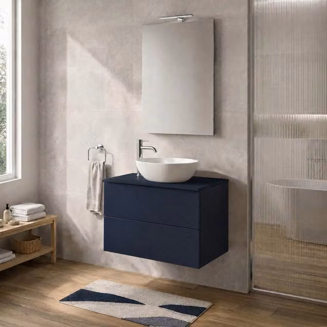 Mobile bagno sospeso Tierra blu con due cassetti e finitura opaca L: 70 cm, P: 50 cm, H: 45 cm