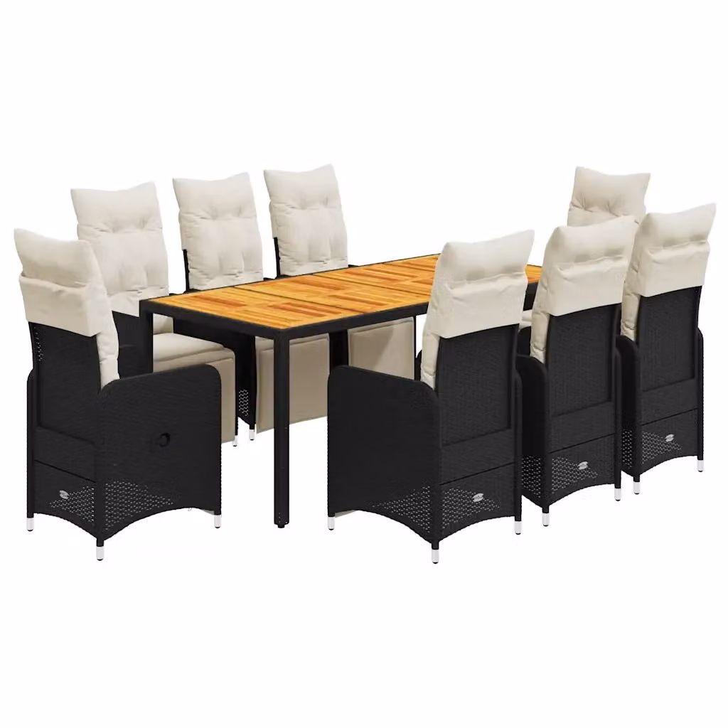 Set Bistrò da Giardino vidaXL 9 pz in Polyrattan e Legno di Acacia Nero e Bianco – 2
