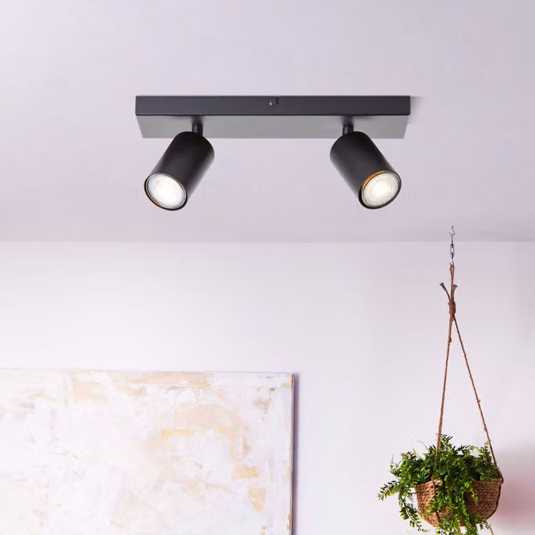 BRILLIANT Lampada da soffitto nera JELLO | Doppio faretto da soffitto con lampadina LED sostituibile | 2x 4,5 W, 345 lumen, 3000 Kelvin | Metallo
