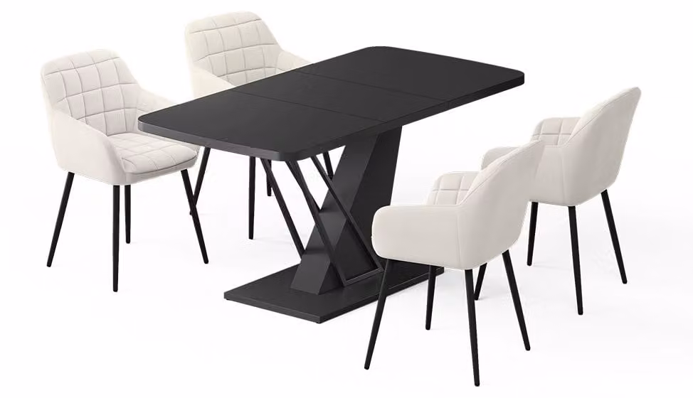 Set di tavoli da pranzo Vicco Fenaro Nero 120 x 80 cm con 4 sedie da pranzo, Model 62762