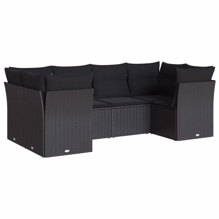 Set Divano da Giardino 6 pz con Cuscini Nero in Polyrattan