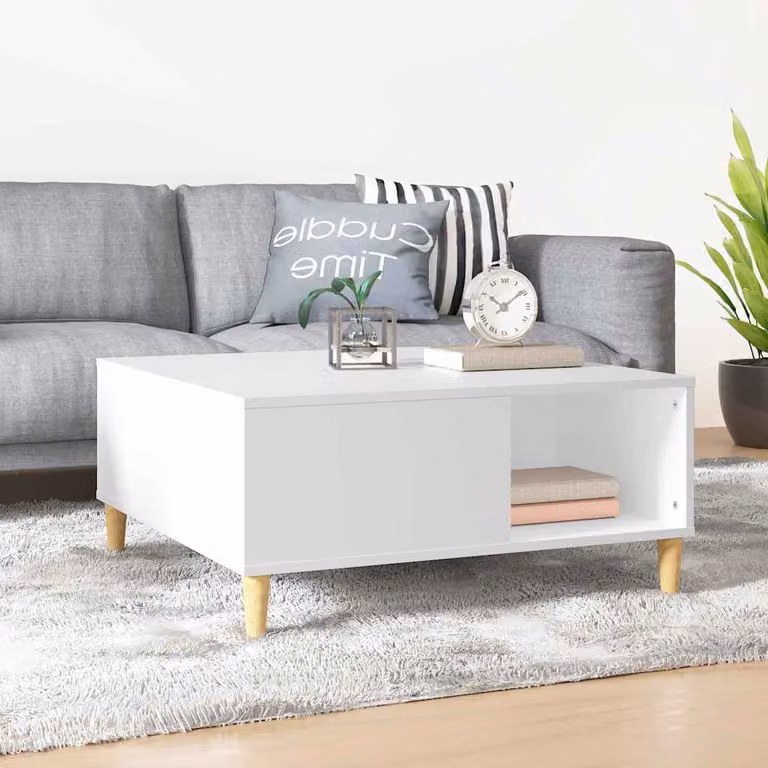 Tavolino da salotto vidaXL in legno bianco, design minimalista, L/P/H: 80 x 80 x 36,5 cm
