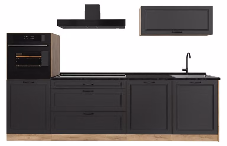 Cucina componibile Vicco R-Line Antracite country/Rovere dorato 280 cm senza piano di lavoro, Model 67985