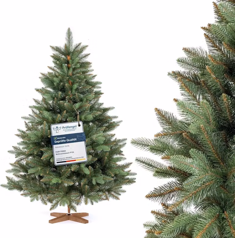 Albero FAIRYTREES Nordman Premium 150 cm, realizzato nell'UE. Albero di Natale artificiale formato da due materiali diversi