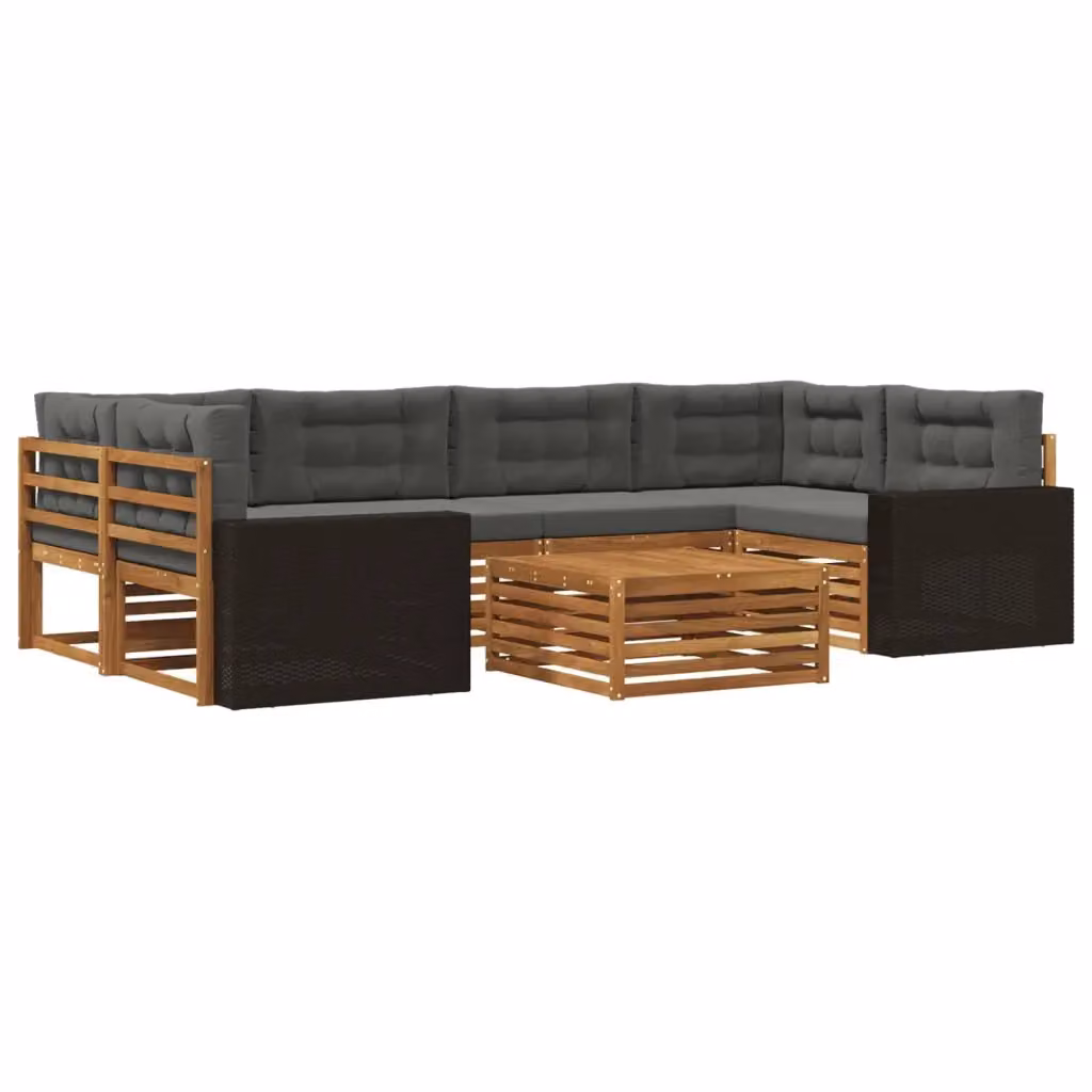 Set di divani da esterno a L con tavolino vidaXL, 7 pezzi in legno di acacia con cuscini beige e antracite in poliestere resistente ai raggi UV – 2