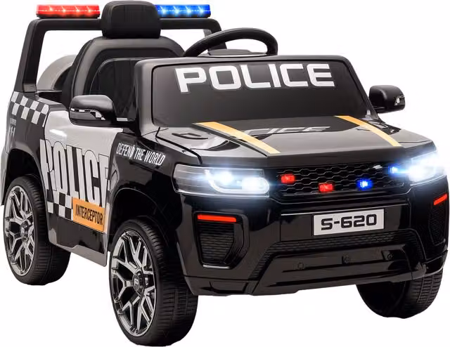 Auto Elettrica della Polizia AIYAPLAY per Bambini con Telecomando, Doppio Motore, Sirena e Fari, Colore Nero