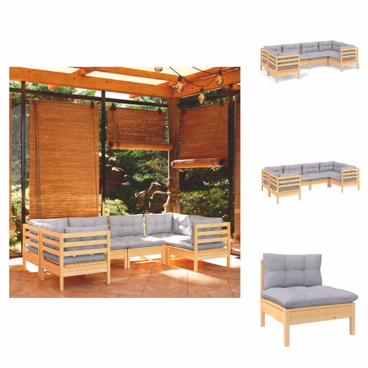 vidaXL Set di 6 pezzi da giardino con cuscini grigi in legno di pino - Set di mobili da giardino
