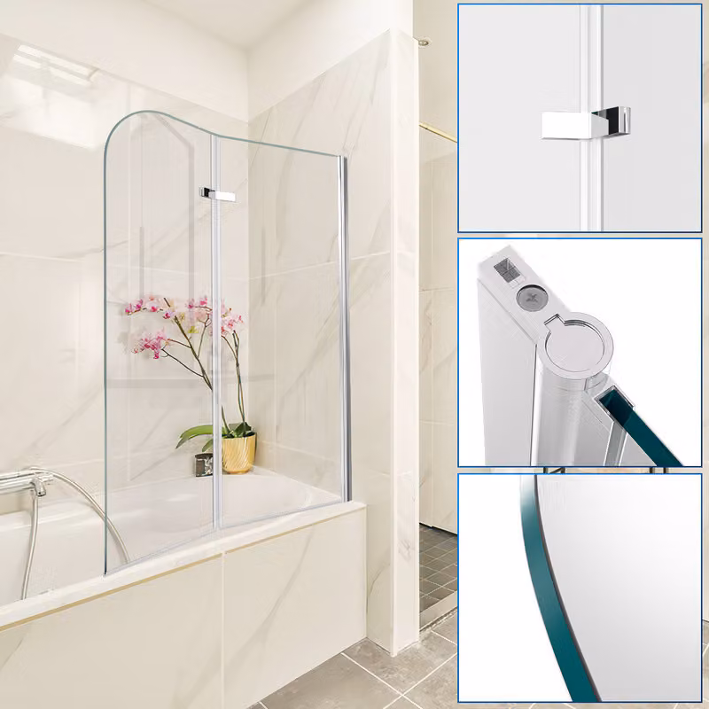 Clanmacy bagno allegato schermo pieghevole vasca da bagno cabina doccia schermo doccia in 6 mm NANO rivestimento facile da pulire 182 ° ESG vetro trasparente 2 pezzi pieghevole 100 * 140CM argento