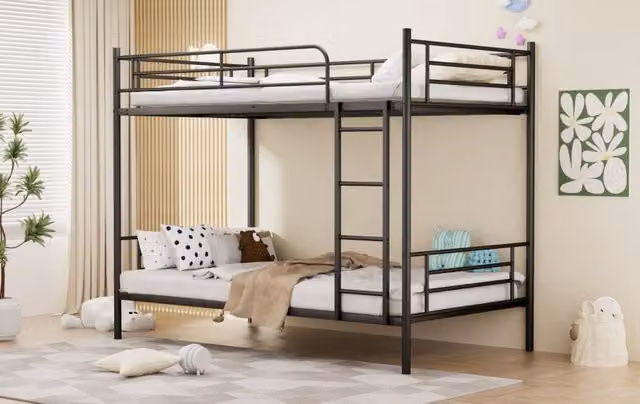 Letto a castello in acciaio nero 90x190 cm con scala e sponde anticaduta