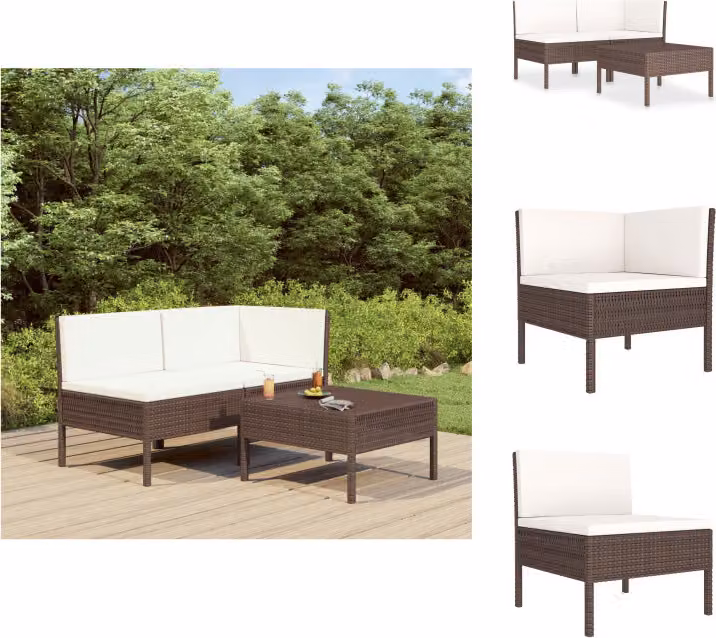 vidaXL Set di 3 pezzi con cuscini in rattan marrone - Set di mobili da giardino