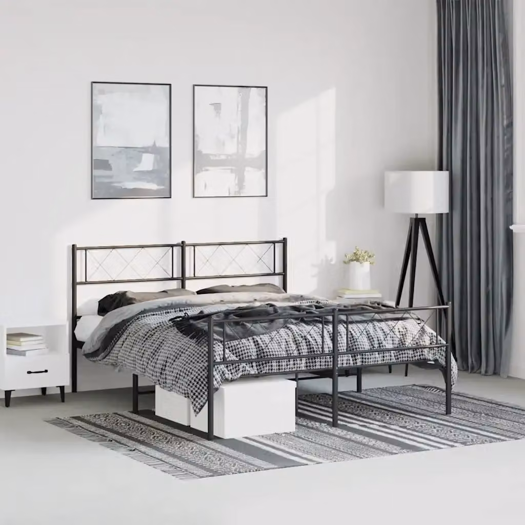 Letto matrimoniale con testiera e pediera in metallo nero L/P/H: 150 x 200 x 90 cm – 2