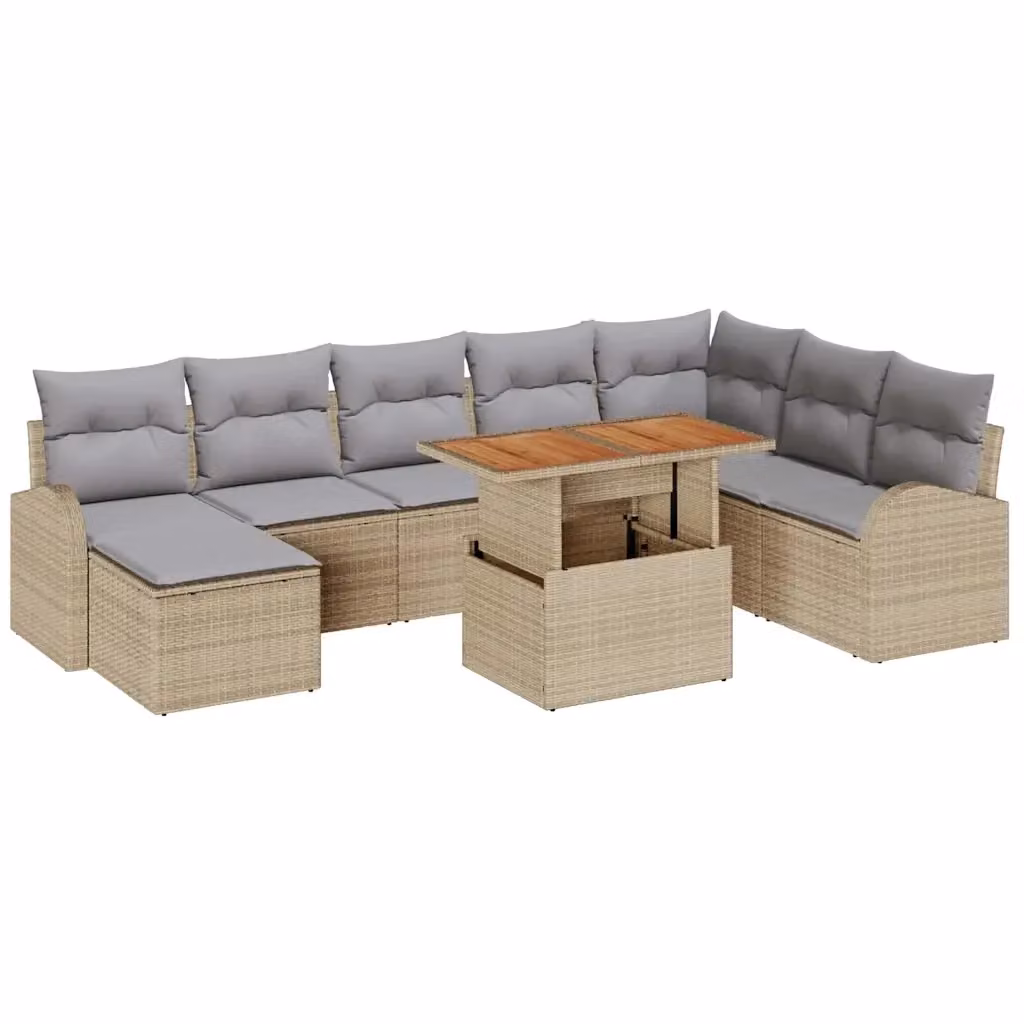 vidaXL Set Divano da Giardino Moderno a L in Rattan Beige con Cuscini e Tavolino da Esterno – 2