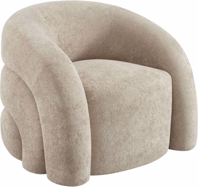 Poltrona relax moderna SWEEEK in tessuto beige con struttura in legno massello e braccioli