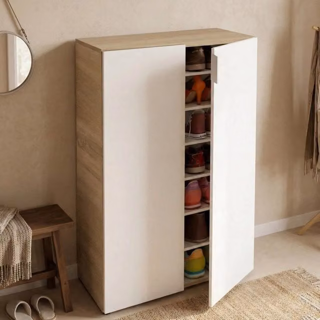 DMORA Armadio da Parete Moderno con Ripiani Interni, Colore Marrone e Bianco, L: 72 cm, H: 103 cm – 1