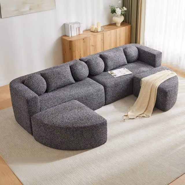 Divano Letto Modulare ¨C MINIMAL ¨C Chenille Nero, 292x165x68 cm
