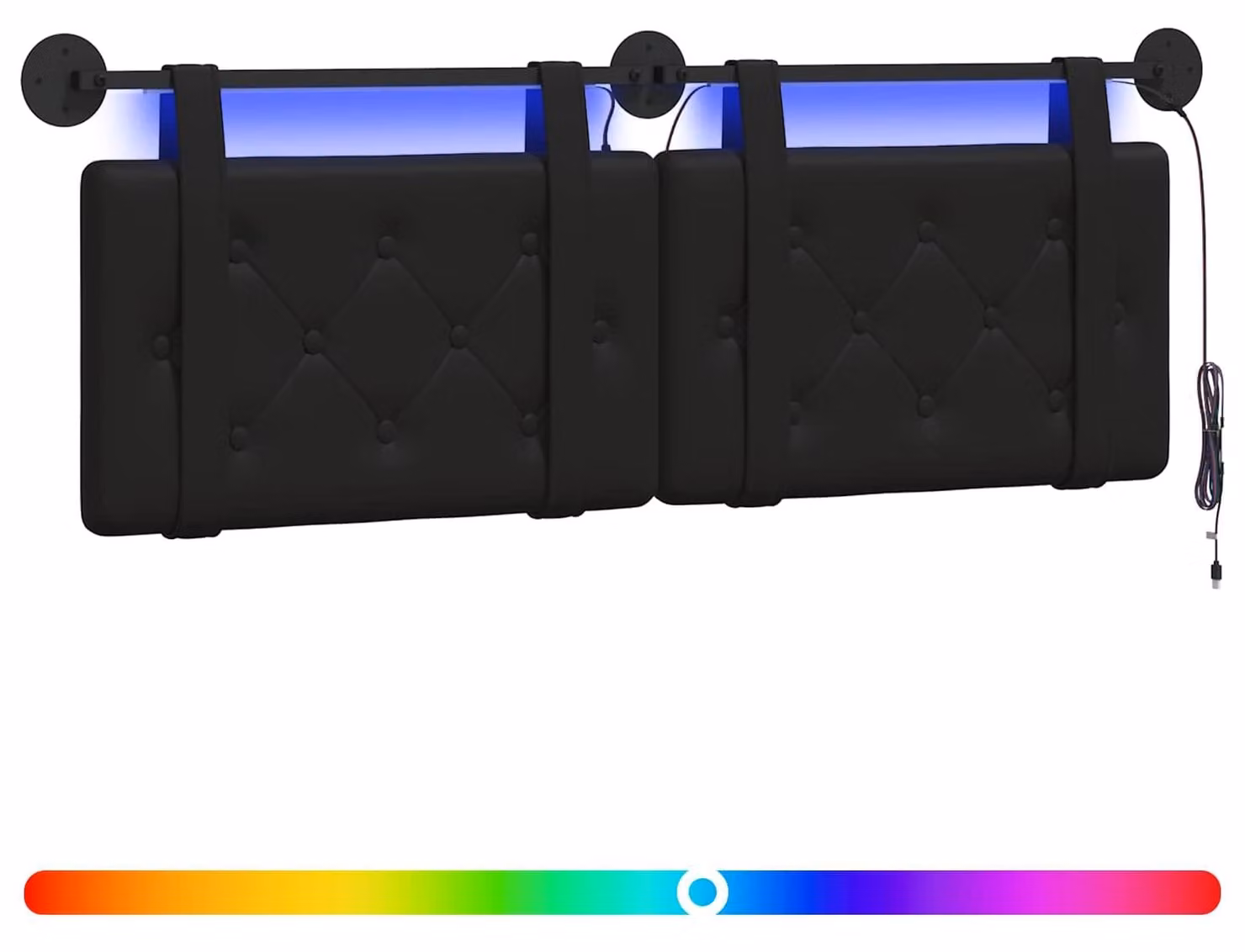 Testiera sospesa Con luce LED Nero Pelle finta