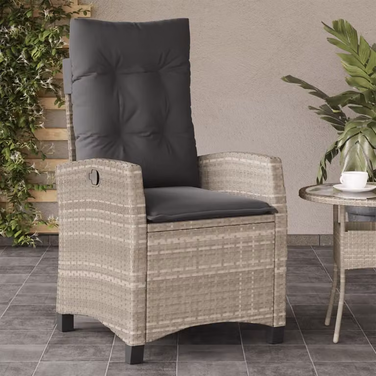Sedia reclinabile da giardino vidaXL in polyrattan e metallo con cuscini, colore grigio antracite