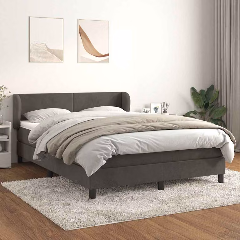 vidaXL Giroletto a Molle con Materasso Ibrido in Velluto Grigio, L/P/H: 140 x 190 cm