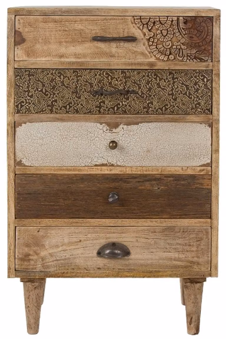 Casa Padrino cassettiera in stile country con 5 cassetti colori naturali / multicolore 48 x 27 x h. 80 cm - Mobili in stile country