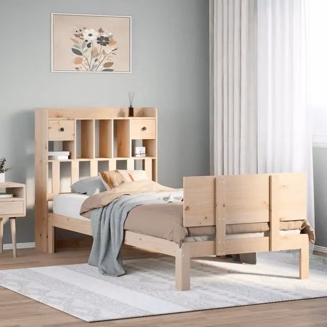 Letto Libreria senza Materasso 90x190 cm Legno Massello Pino 3322678