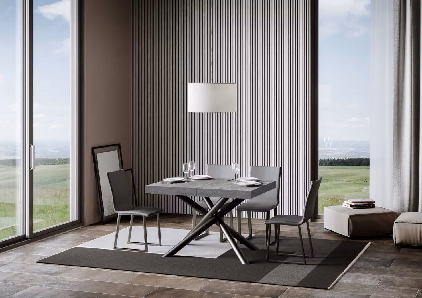 ITAMOBY - Tavolo allungabile 140/400x90 cm Famas cemento gambe antracite