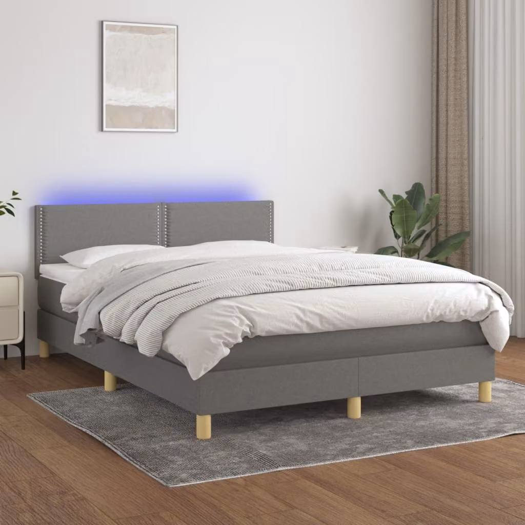 Maison Exclusive - Letto a Molle Materasso e LED Grigio Scuro 140x200cm in Tessuto
