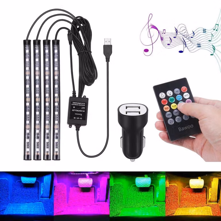 Illuminazione d'ambiente a LED per auto, interni, con 48 strisce RGB e telecomando, alimentazione USB