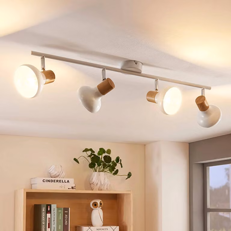 Lindby Fridolin, faretto da soffitto, 70 cm, a 4 luci, bianco, metallo Fridolin Lindby, dimmerabile, Bianco / Opale, Cucina, Metallo, Moderno, Faretto
