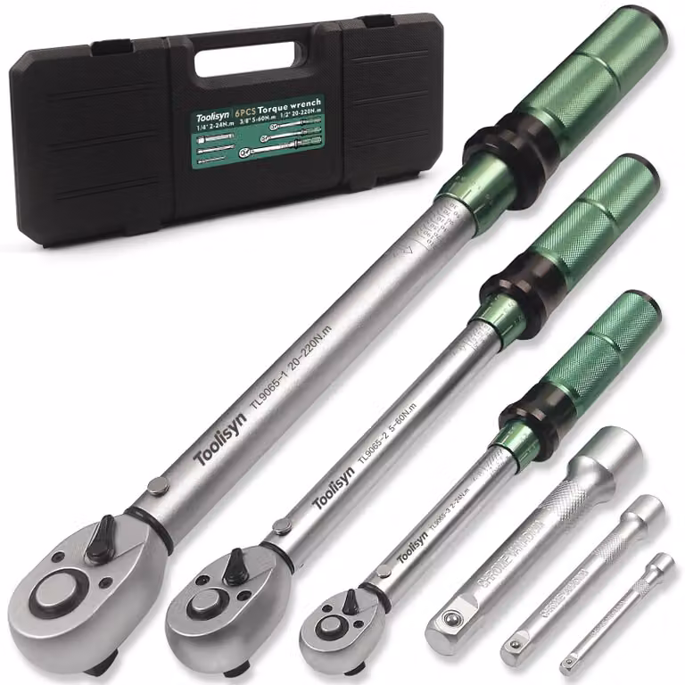 Set di chiavi dinamometriche da 6 pezzi - coppia di serraggio da 2 a 220 Nm - attacco da 1/4", 3/8" e 1/2"
