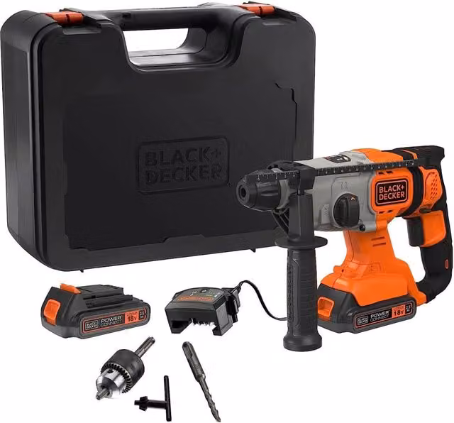 Trapano martello tassellatore Black+Decker 18V con batteria ricaricabile 2,5Ah arancione – 1