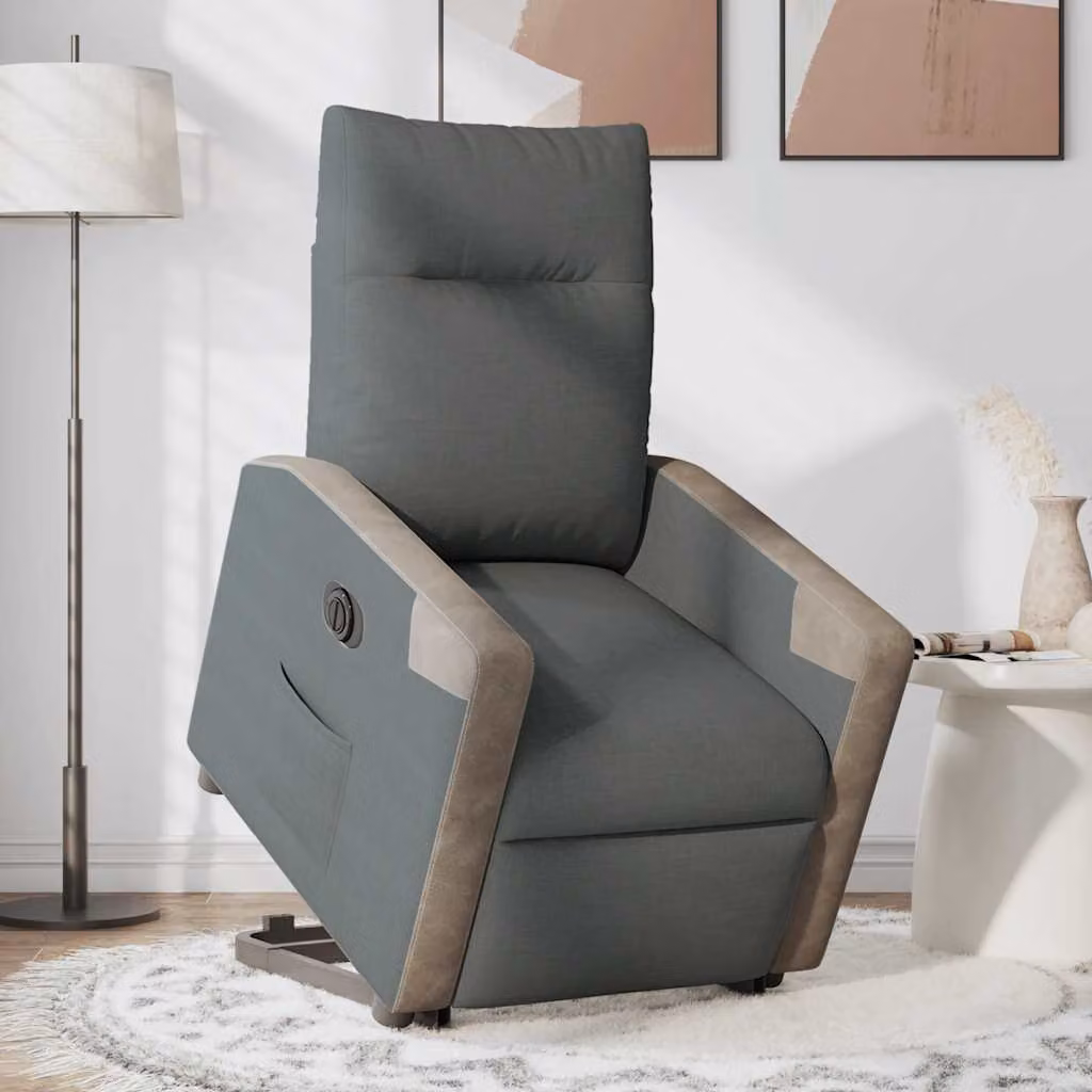 Poltrona Alzapersona Reclinabile Elettrica vidaXL Grigio con Braccioli e Rivestimento in Tessuto