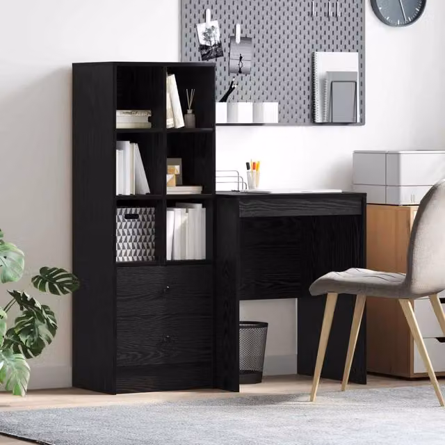 Set di 2 Scrivanie con Scaffale Moderno vidaXL in Rovere e Nero L: 105,5 cm, P: 50 cm, H: 127 cm