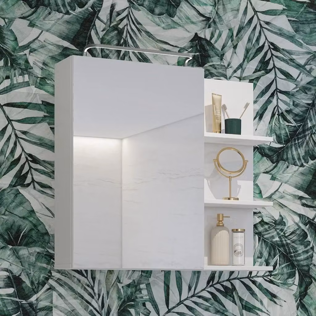 Specchio con vano contenitore per bagno Meublorama bianco e nero lucido – 2