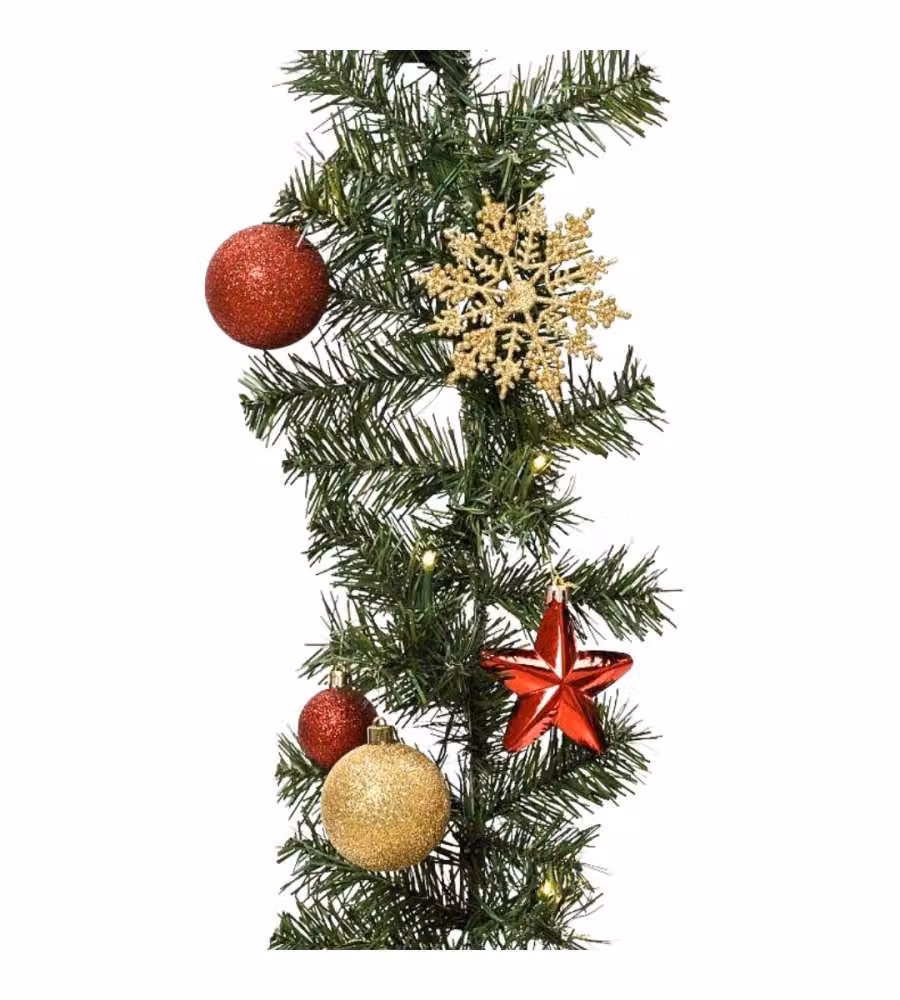 Ghirlanda Natalizia Decorazioni Rosso e Oro - con 30 Luci LED - 180 cm