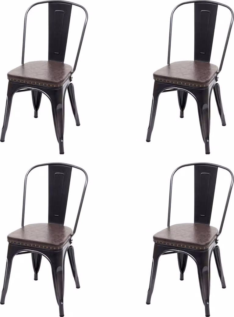 set di 4 sedie da sala da pranzo HWC-H10e, sedia da cucina, Chesterfield metallo ecopelle industriale gastro ~ nero-marrone