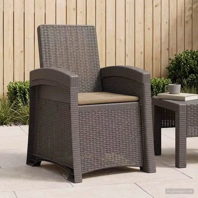 Sedia da giardino reclinabile vidaXL con cuscini in effetto rattan, resistente alle intemperie, grigio e beige – 1