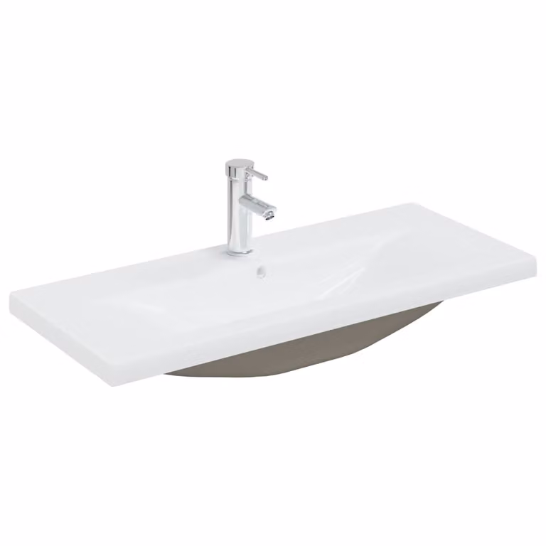 Lavabo da Incasso con Rubinetto 91x39x18 cm in Vetroceramica Bianco