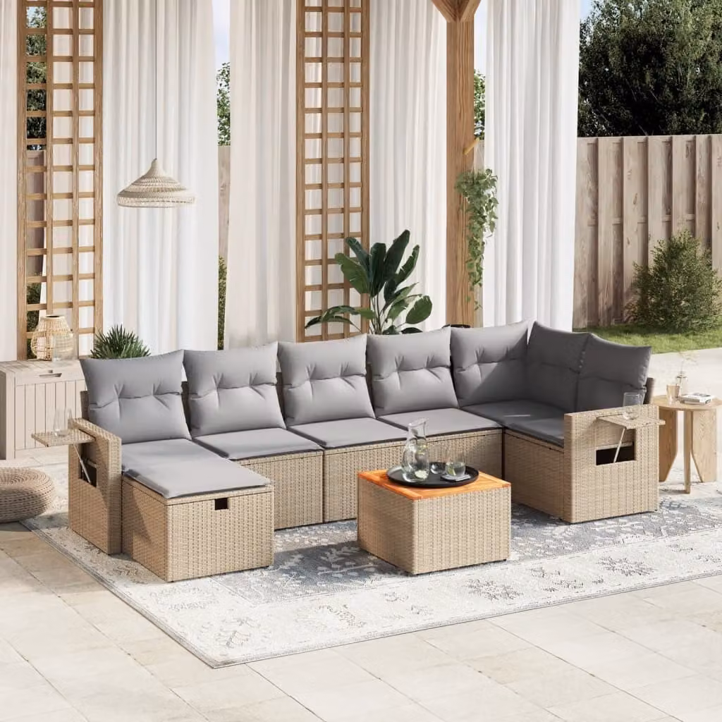 Maison Exclusive - Set Divano da Giardino 8 pz con Cuscini Beige Misto Polyrattan